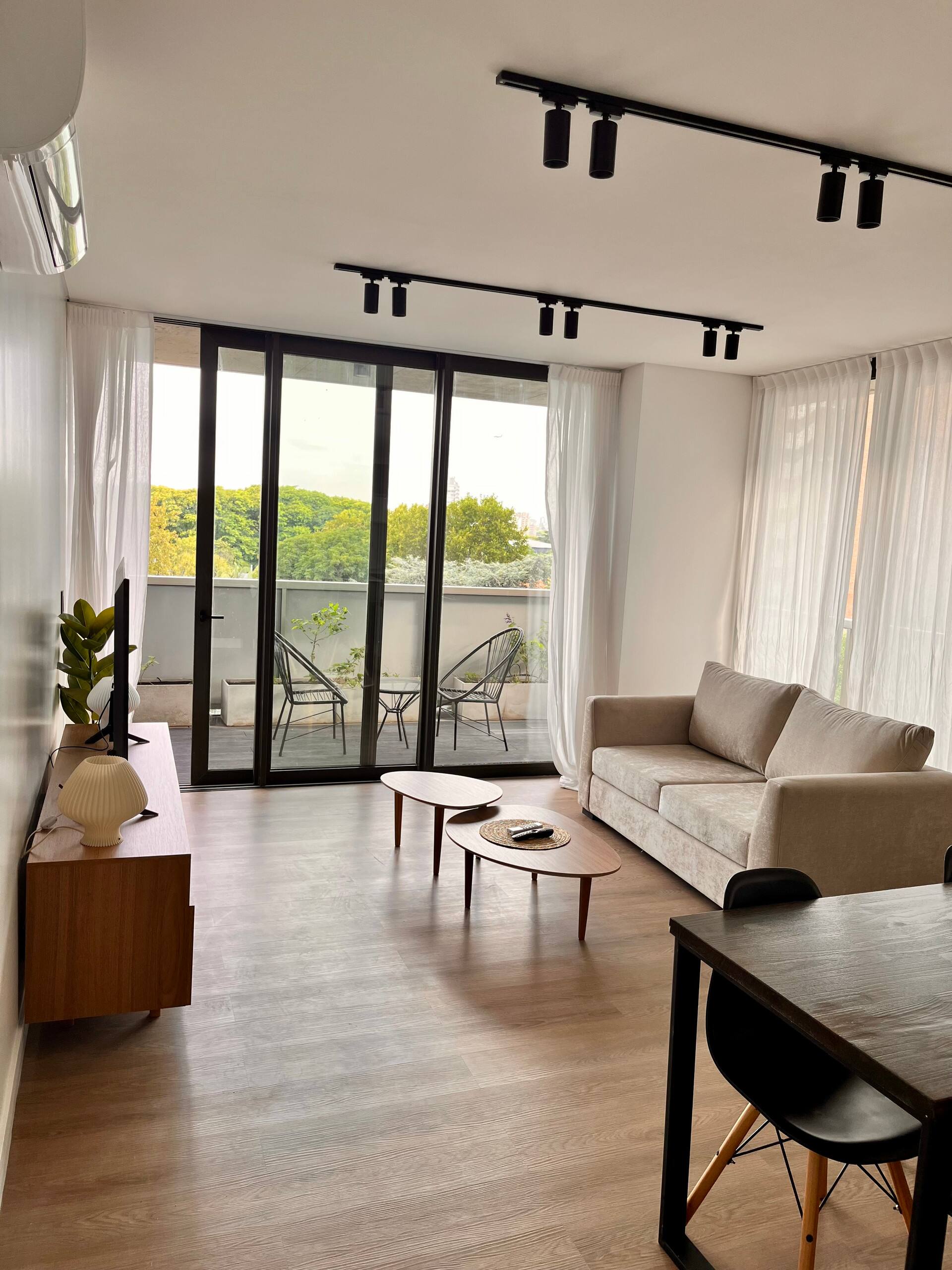 Modern studio, green view