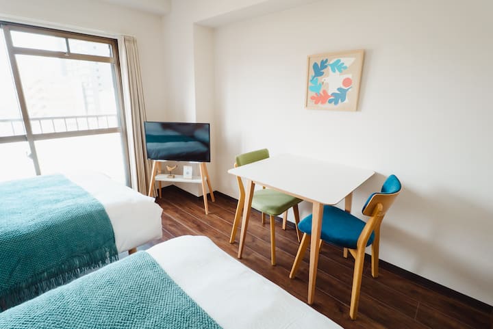 Tenmonkan 5min | Twin Beds | Park View | Kitchen - Kagoshima