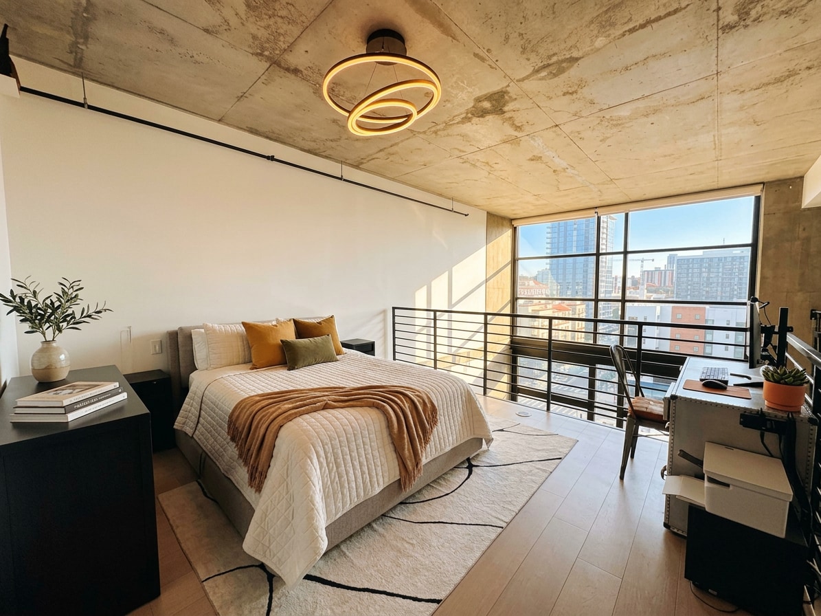 A closer look at High-End Industrial Apartment With Penthouse Amenities