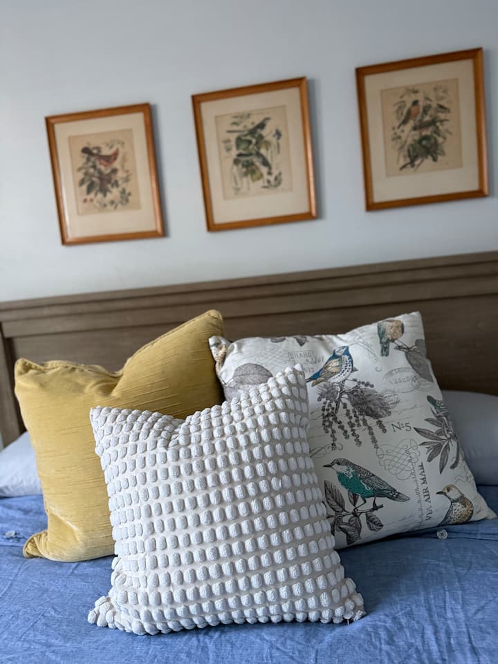 Relájate en una espaciosa cama tamaño king con iluminación suave, un tocador con espejo y un práctico banco para el equipaje.
