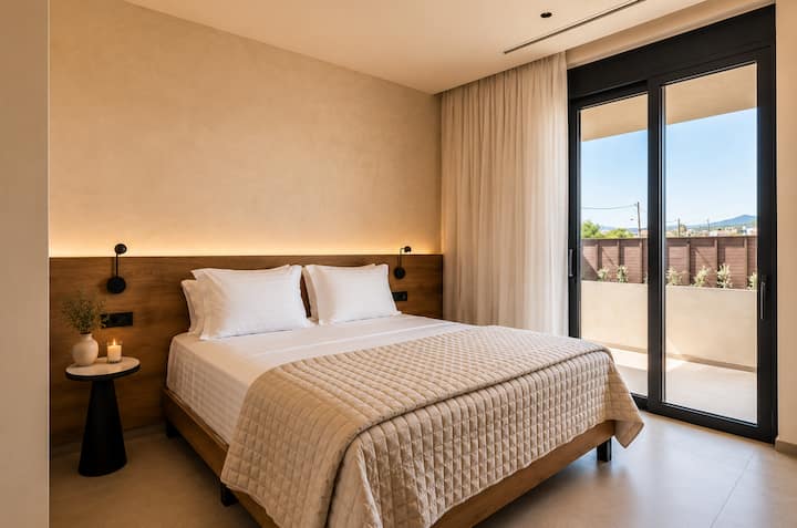 Ground Floor - Bedroom 4 with queen bed, ensuite bathroom and garden access