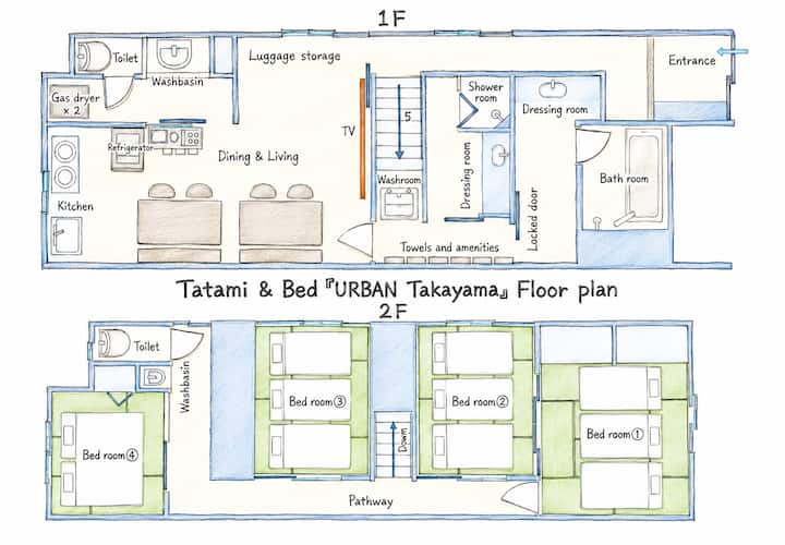 Tatami & Bed 【Urban 高山】/一棟貸切り/古い町並み近く【 最大11名 】 - Japan