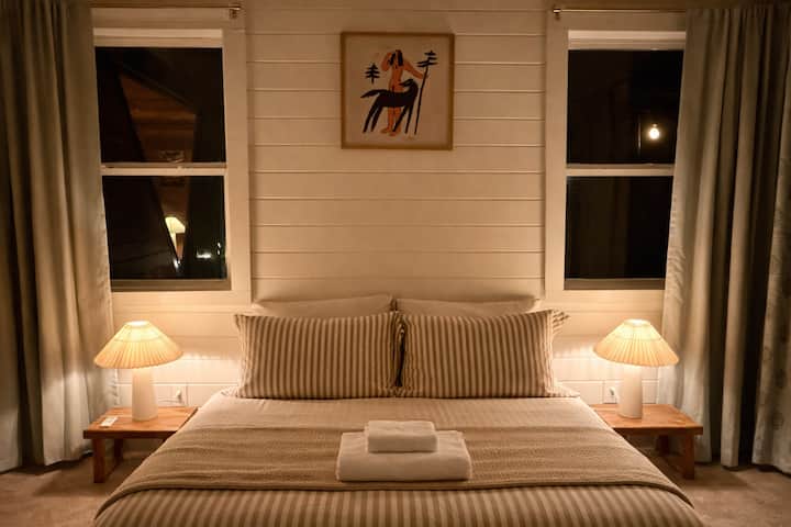 Quiet evenings and a perfectly restful night’s sleep.  Bed is MUCH bigger than this but hard to capture windows too and was keen to show the beauty of that.