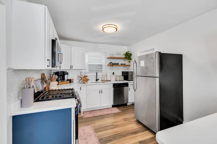 Pour the wine and prep dinner at the navy island. This little kitchen punches well above its size, fully stocked with pots, pans, and everything you reach for.