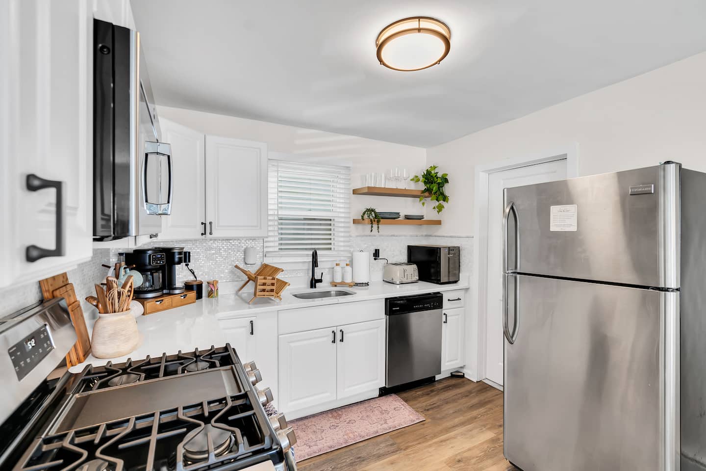 Cook a real meal or just brew the morning coffee before the beach. You get a full gas range, granite counters, and everything stocked and ready when you arrive.