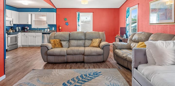 Bright, airy, and designed for relaxation. Plenty of room for the whole crew to gather for movie night.