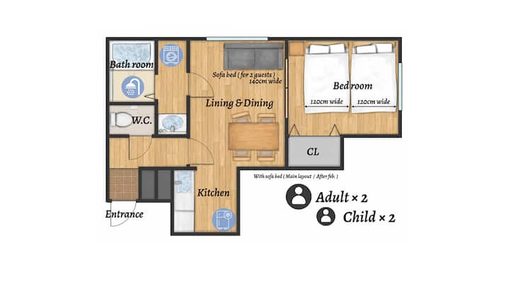 Sapporo｜quiet 1br｜ 3beds｜near Susukino | Wifi Ac - 홋카이도