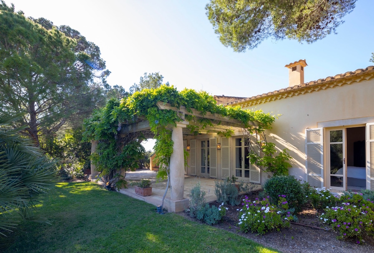 The Mallorcan House under a vine-covered porch