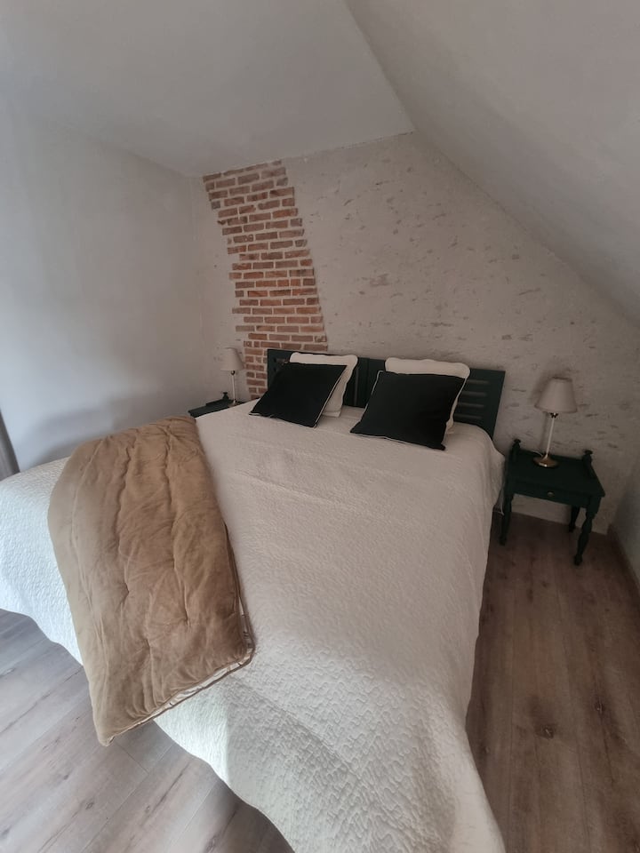 Suite Fougères con cama de 180, baño privado con lavabo, ducha e inodoro.