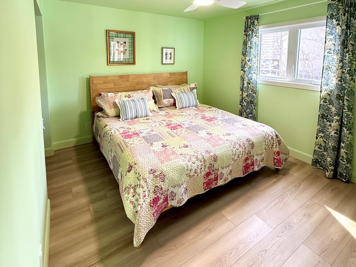 King bed in the walkout basement