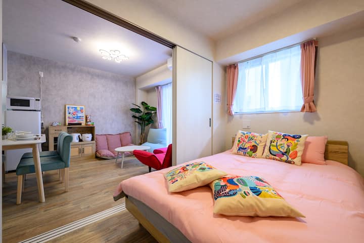 New｜near Tsuruhashi｜pink Sofa｜colorful｜1ldk｜max 4 - Osaka