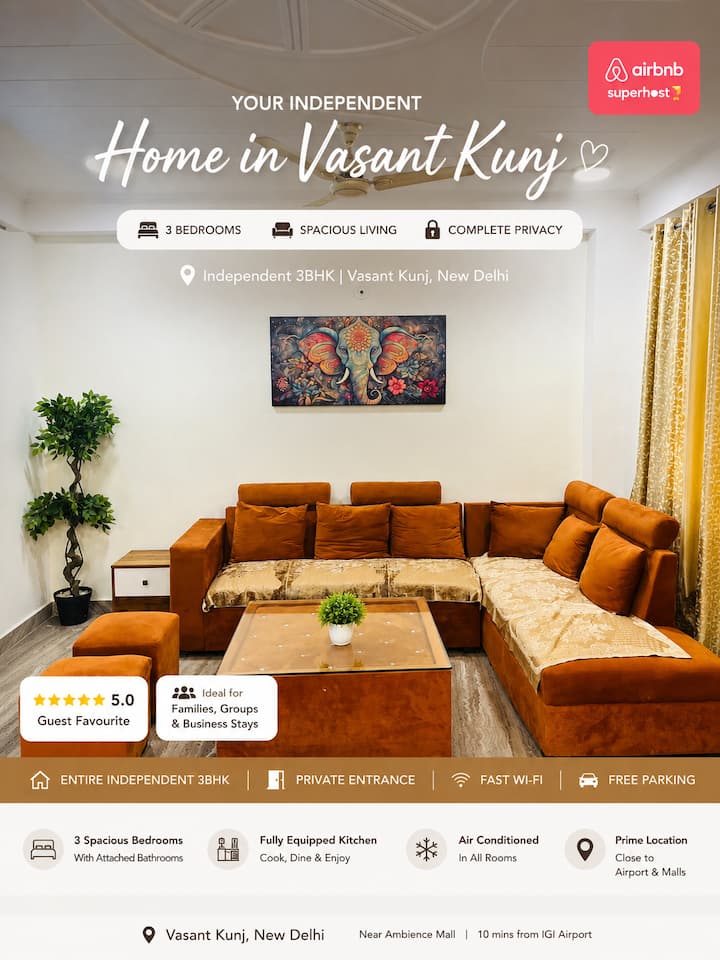 Luxury3bhk Near Igi 2200sqftbalcony Wifiparking - Delhi
