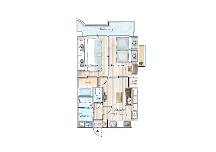 5 Beds/max7ppl/44㎡/5-min Walk To Okaido/matsuyama - Ehime
