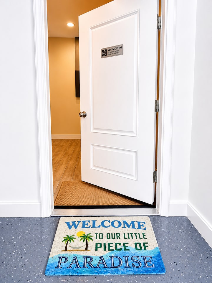 Downstairs bedroom door accessed through the garage.
