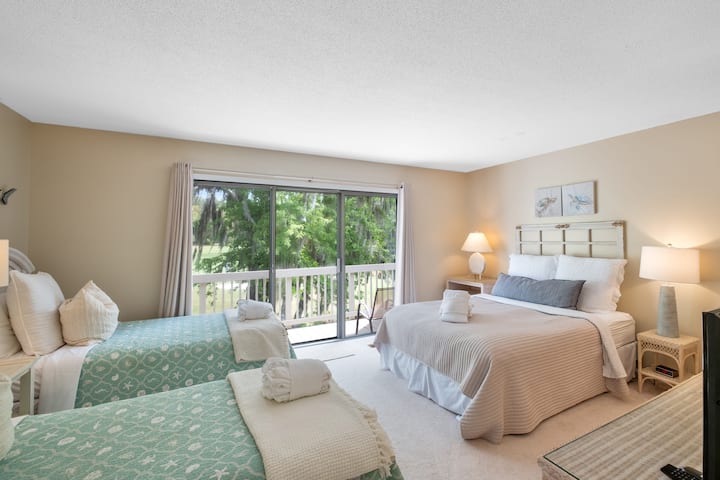 Bedroom 2 has a Queen, and two twins, and its own private balcony as well