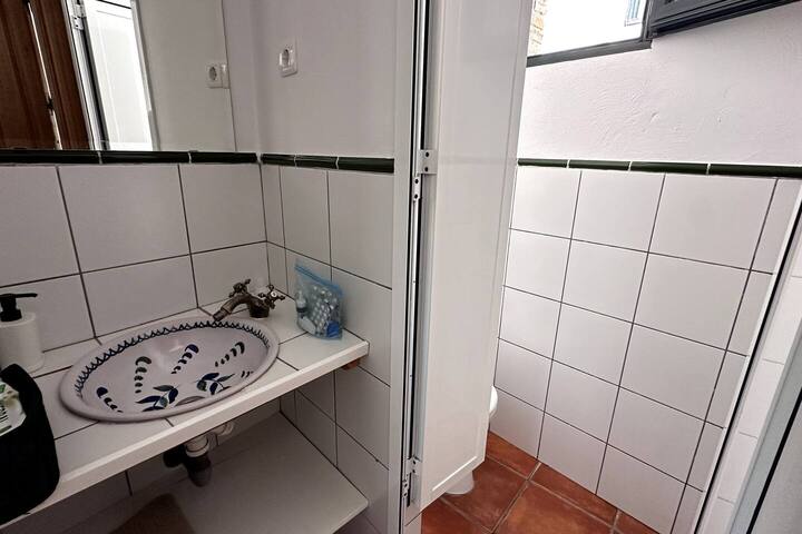 Aseo con lavabo de cerámica pintada a mano, muy práctico para el día a día