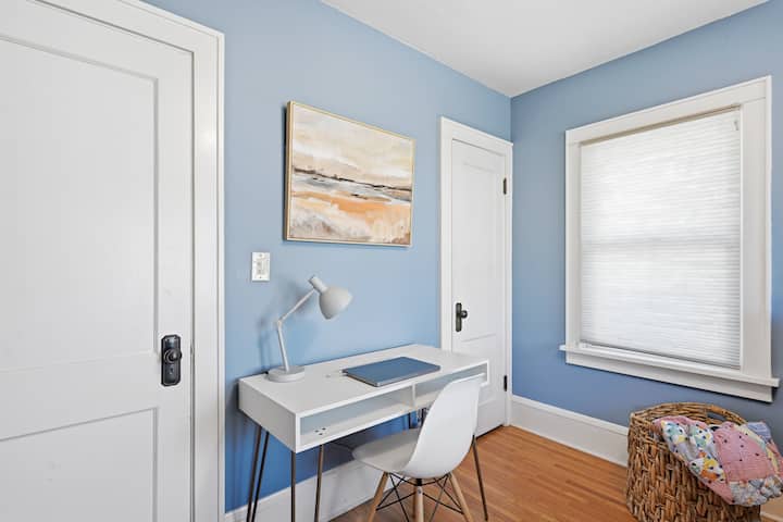 A view of the workspace available in one of the main floor bedrooms.