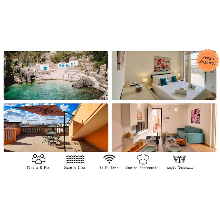 Salento | Mare A 1 Km | Terrazzo Privato | 6 Posti - Castro, LE
