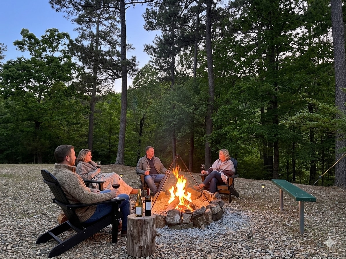 Evening fire pit at Stargazing Cabin