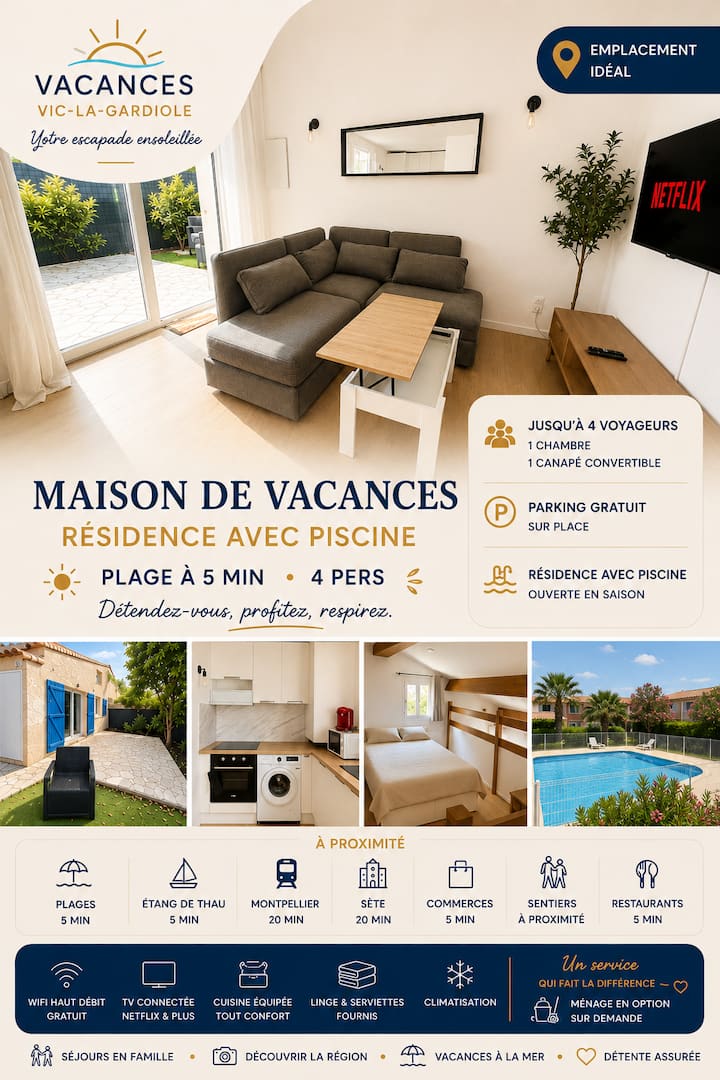 Maison Avec Piscine Plage à 5 Min 4 Pers - Frontignan
