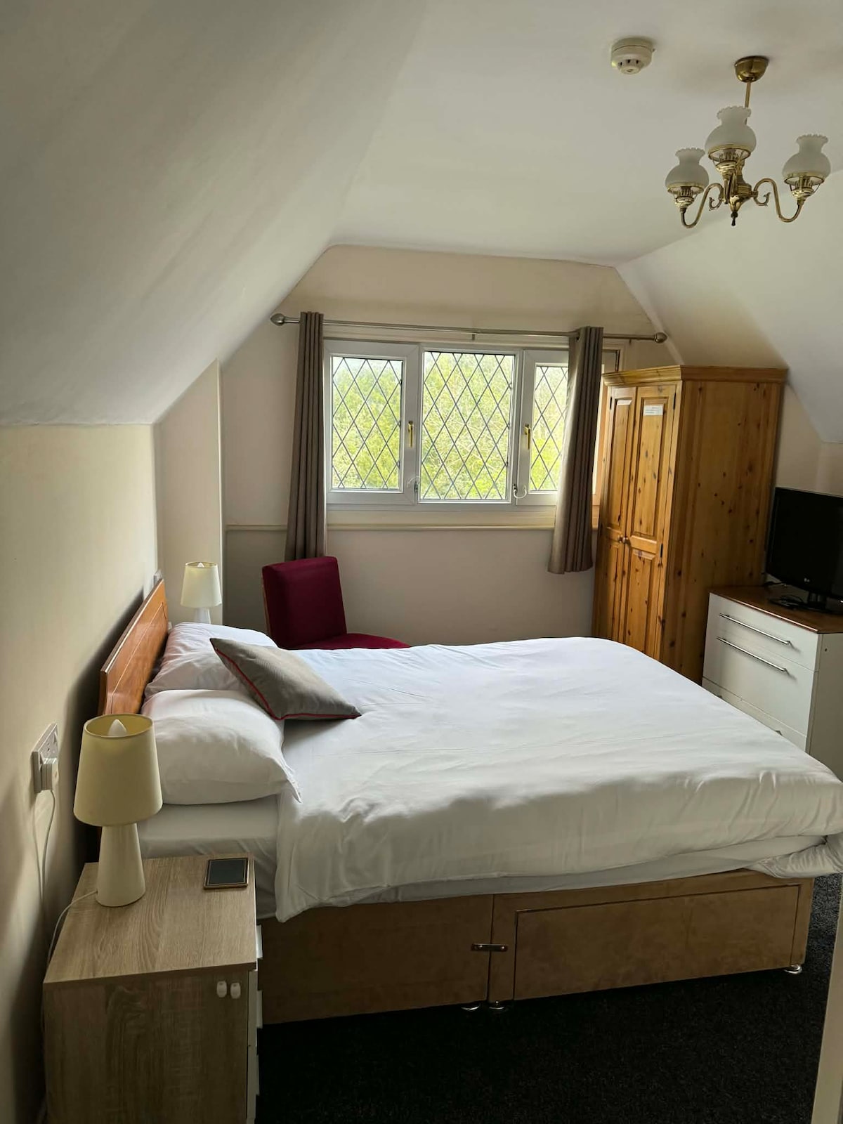Practical double en-suite room with leafy view