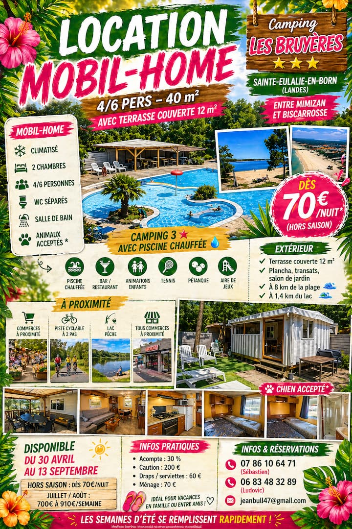 Mobile-home 4/6 Pers Camping Les Bruyères 3* - Sainte-Eulalie-en-Born