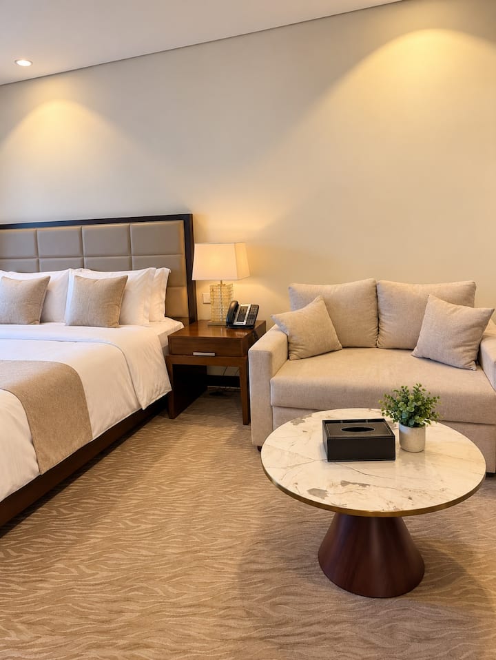 Warm Modern Hotel Bedroom Lounge