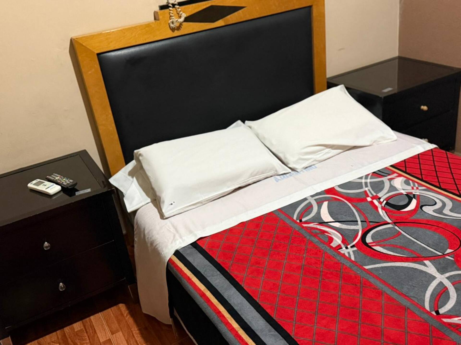 Hotel room with double bed