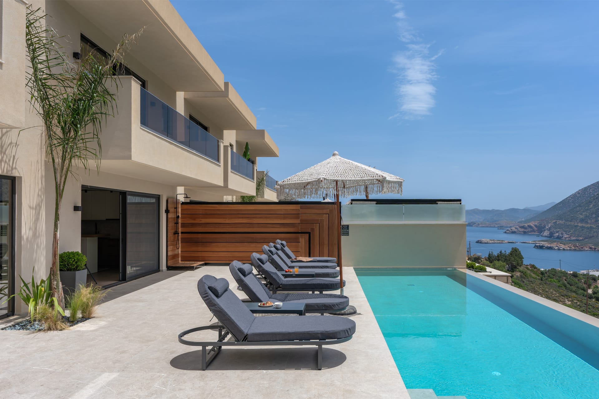 Private pool and terrace overlooking the Cretan Sea