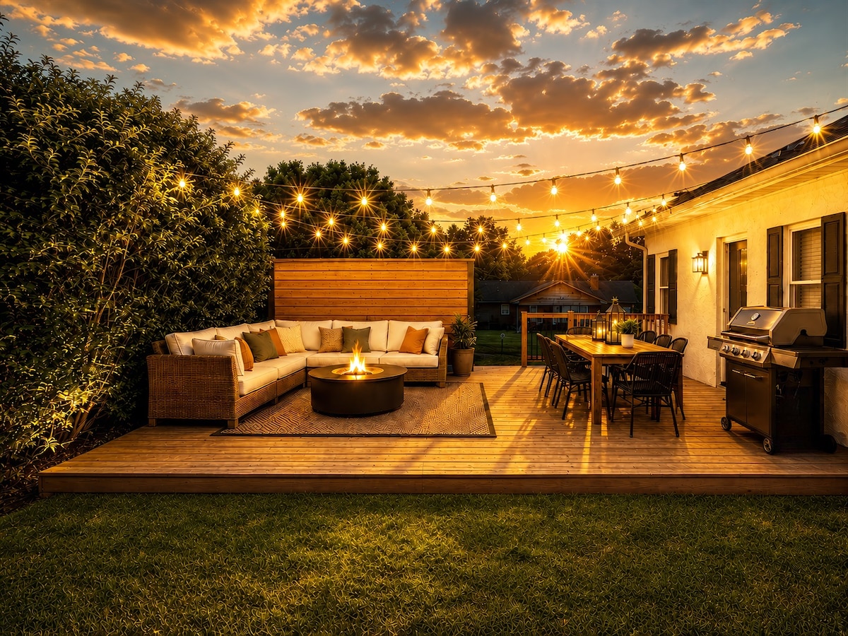 Exterior with propane grill and outdoor dining