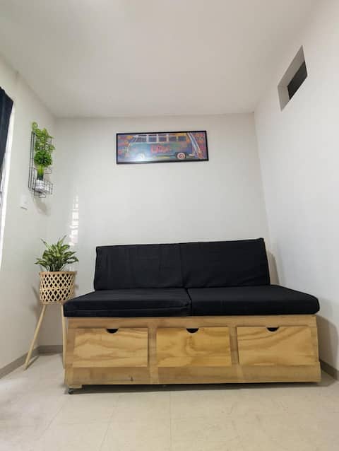 Successful Airbnb property: Modern and cozy | Kitchen + Terrace in Azcapotzalco