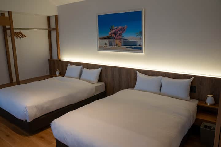 Bedroom space in the living room: 2 double beds (there is no partition or door between the living room and the bedroom)