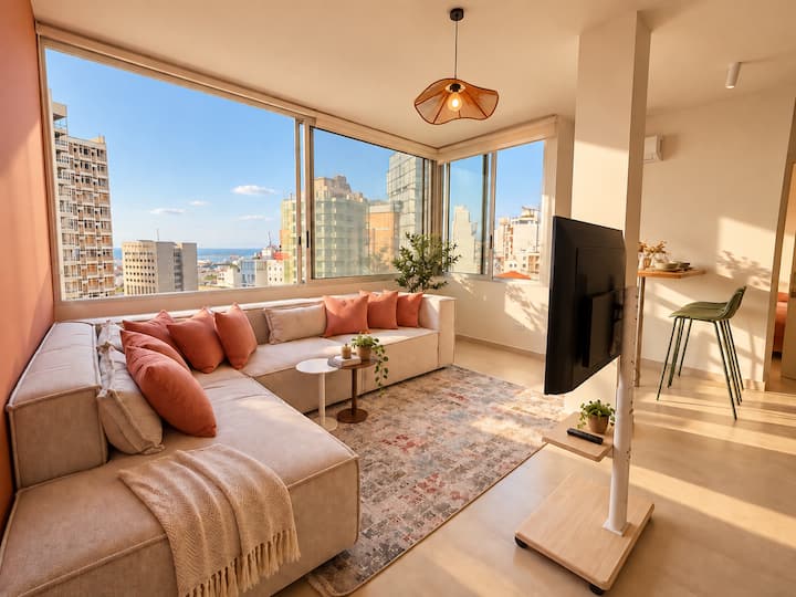 Living area of a Gemmayze apartment in Beirut