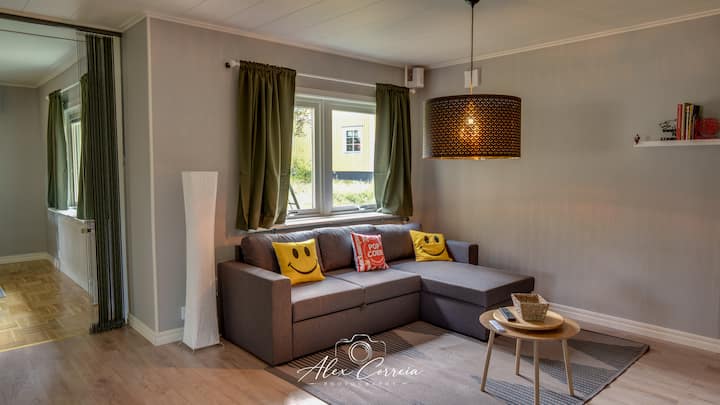 Comfortable livingroom sofa-bed to relax after a full day experiencing the Swedish Lapland.