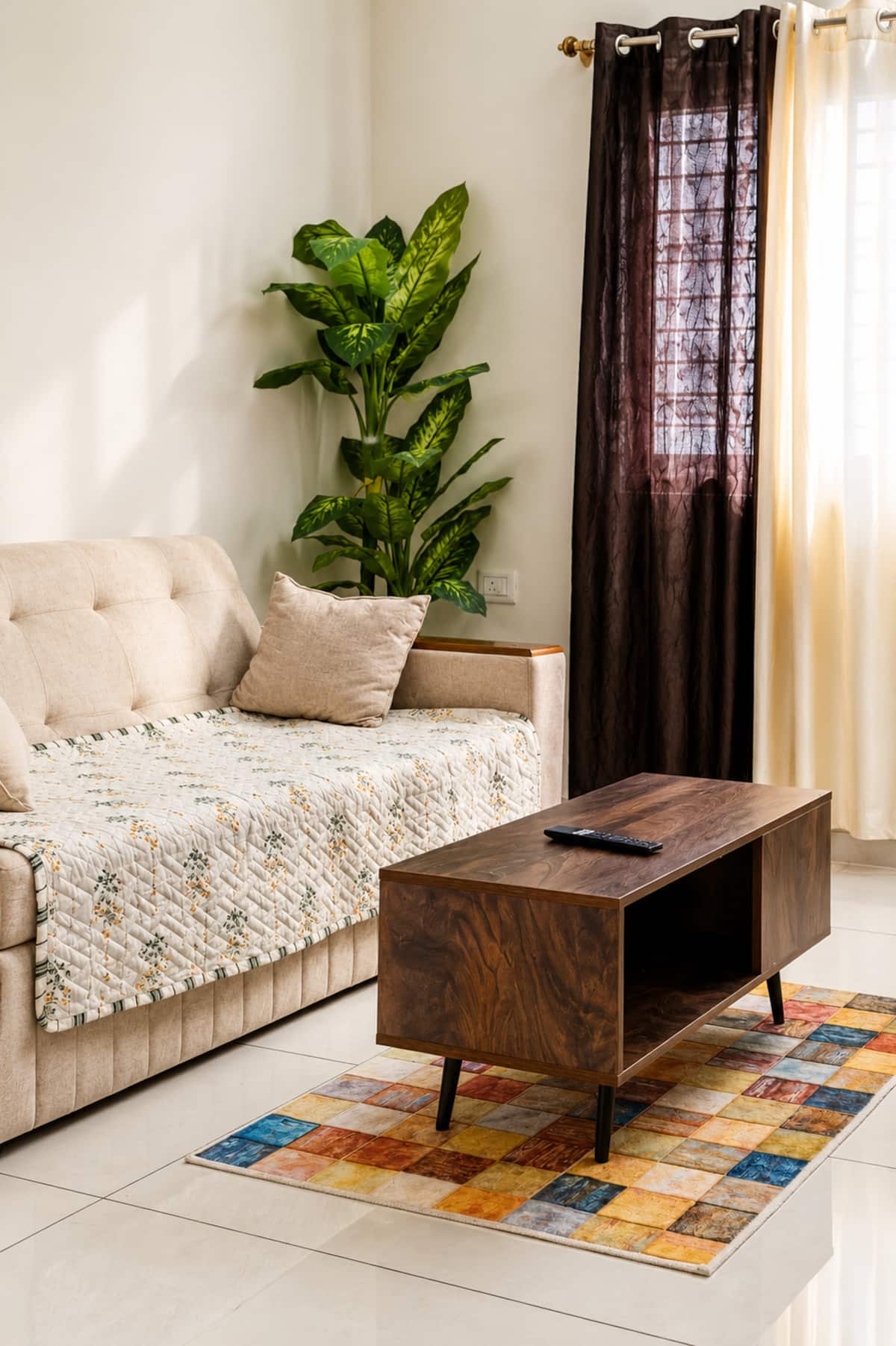 406 - Stylish 2BHK by Everloft | Balcony & Comfort - Living Room