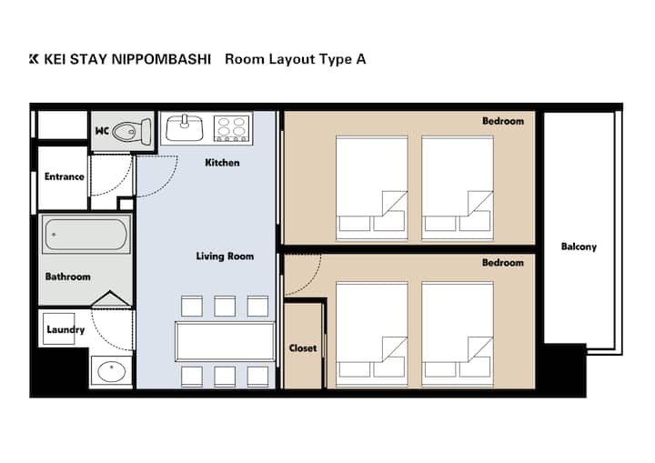Kei Stay Nipponbashi｜new 2br Apt｜4 Double Beds - Japonya