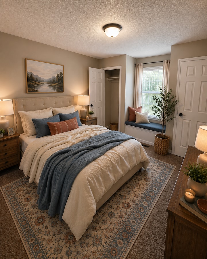 Bright and inviting bedroom designed for rest and relaxation.