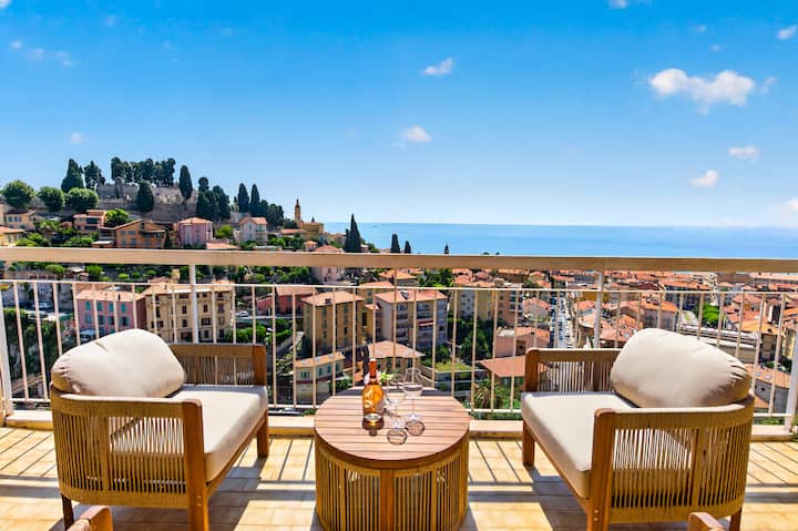 Terrasse Vue Mer Exceptionnelle  Calme & Confort - Menton