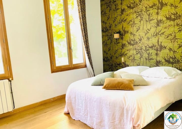 Habitación doble espaciosa y luminosa, decorada con esmero. Disfrute de una cama cómoda frente a una hermosa pared vegetal, grandes ventanales que ofrecen una hermosa vista al exterior y un cálido piso de madera para noches tranquilas.
