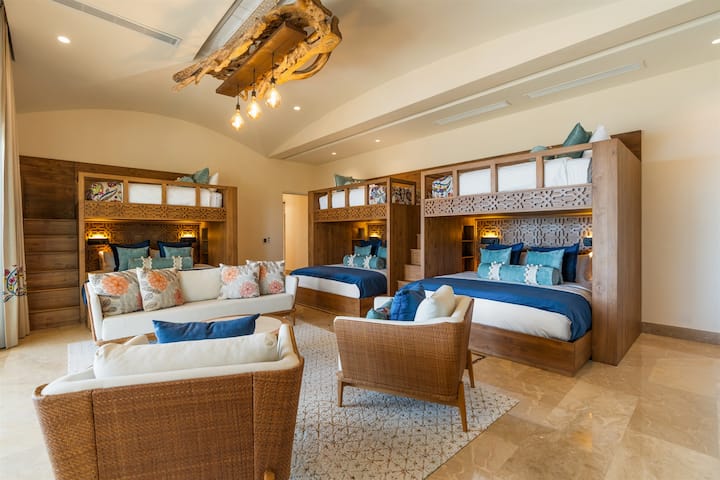 Bunk room — all 3 units, Matapalo chandelier, sitting area