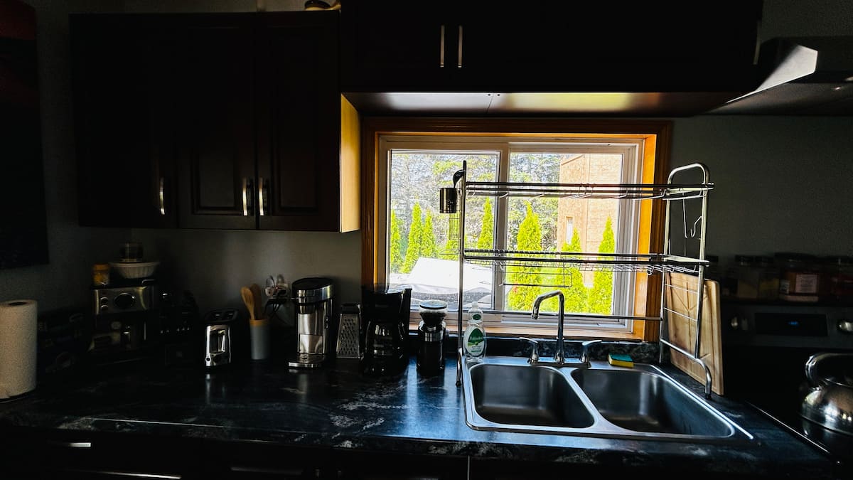 Kitchen with ocean-side windows