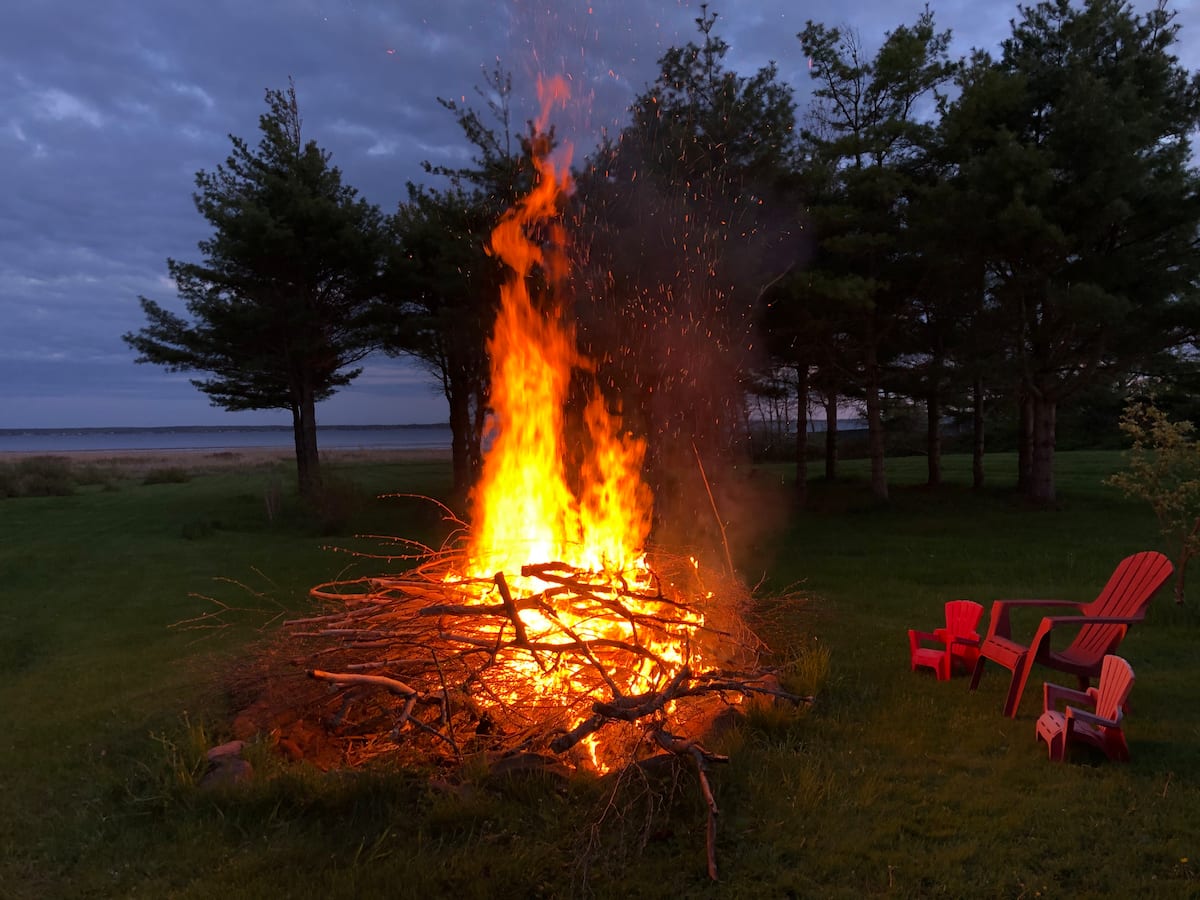Evening bonfire by the water