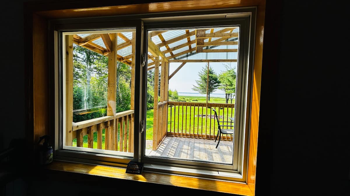 Deck and lawn through the window