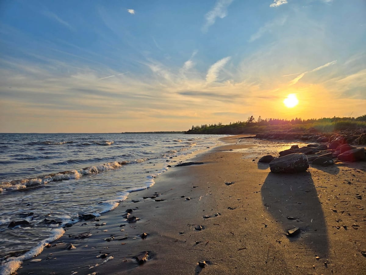 Sunset over the sandy beach