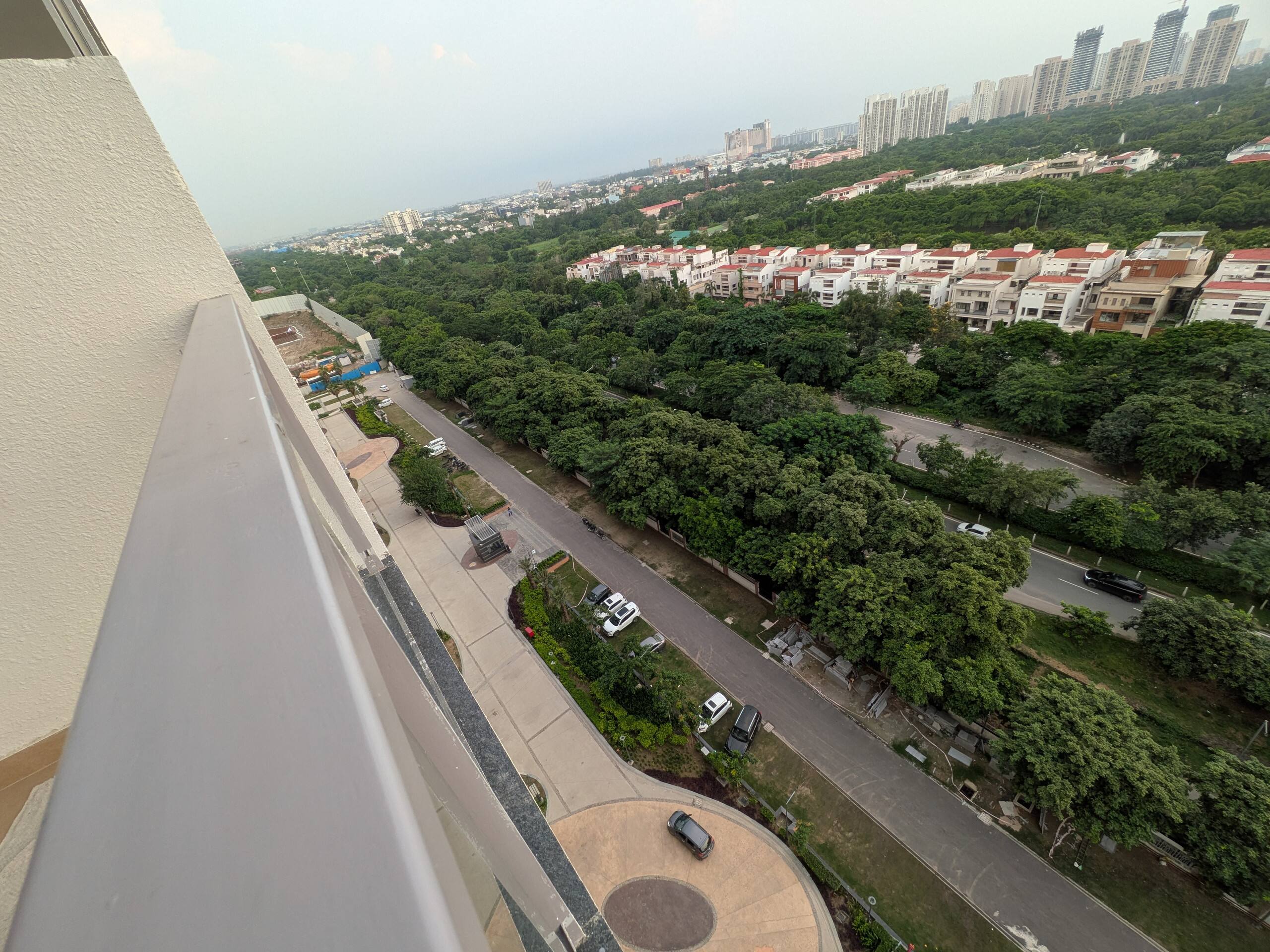 Tree-lined boulevard and villas below the suite