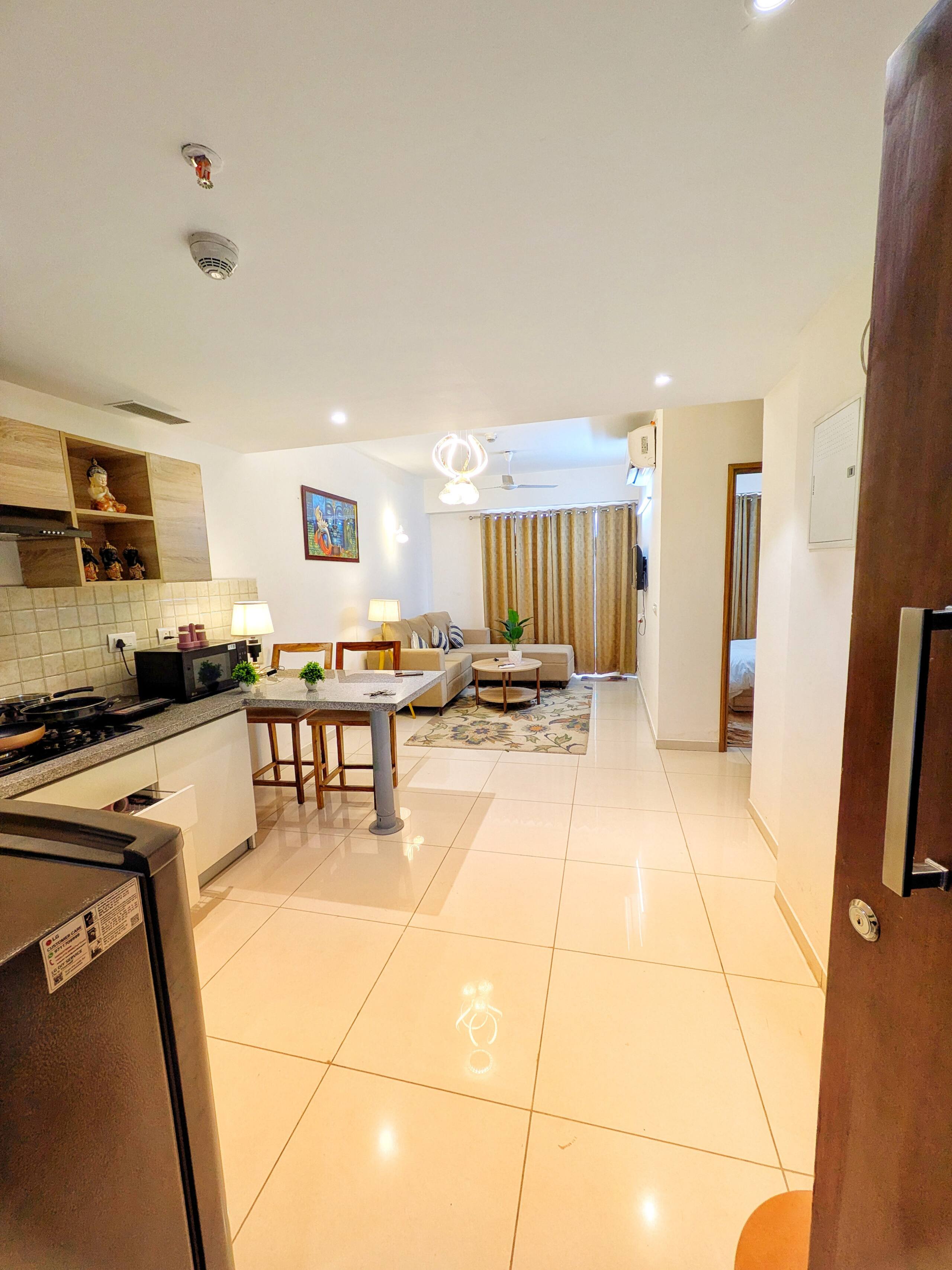 Living, dining and kitchen in one bright open space