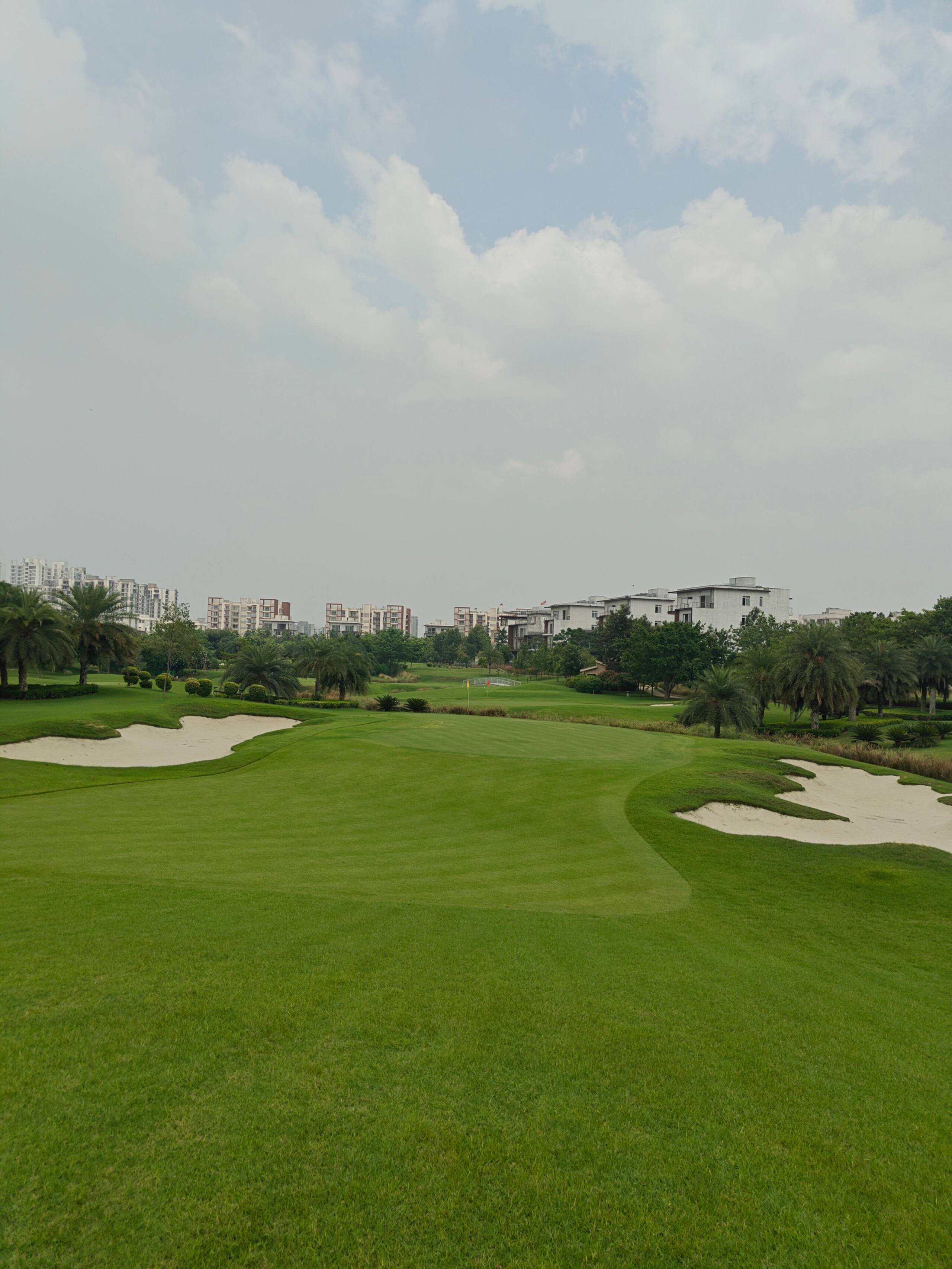 Golf course fairway and sand bunkers