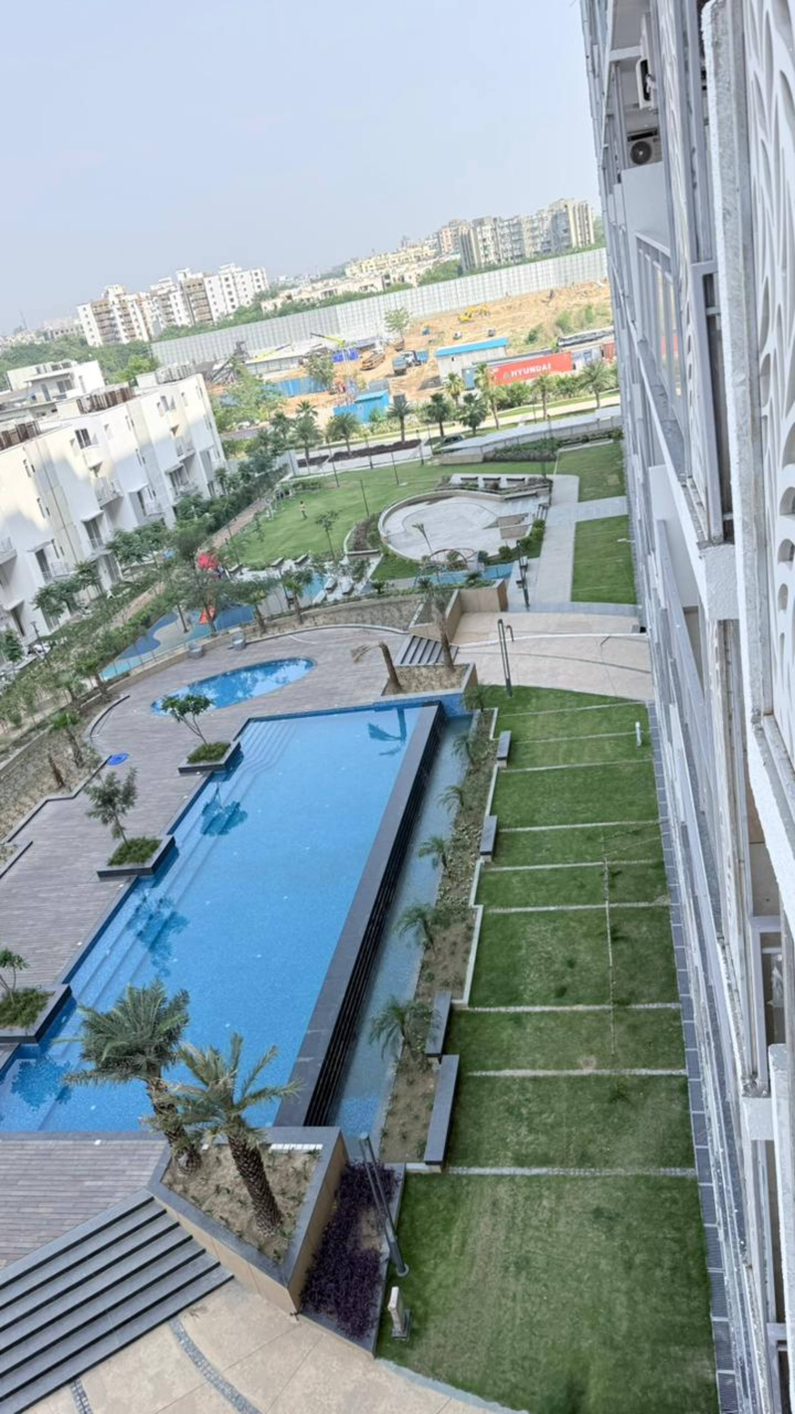 Pool and lawns seen from above