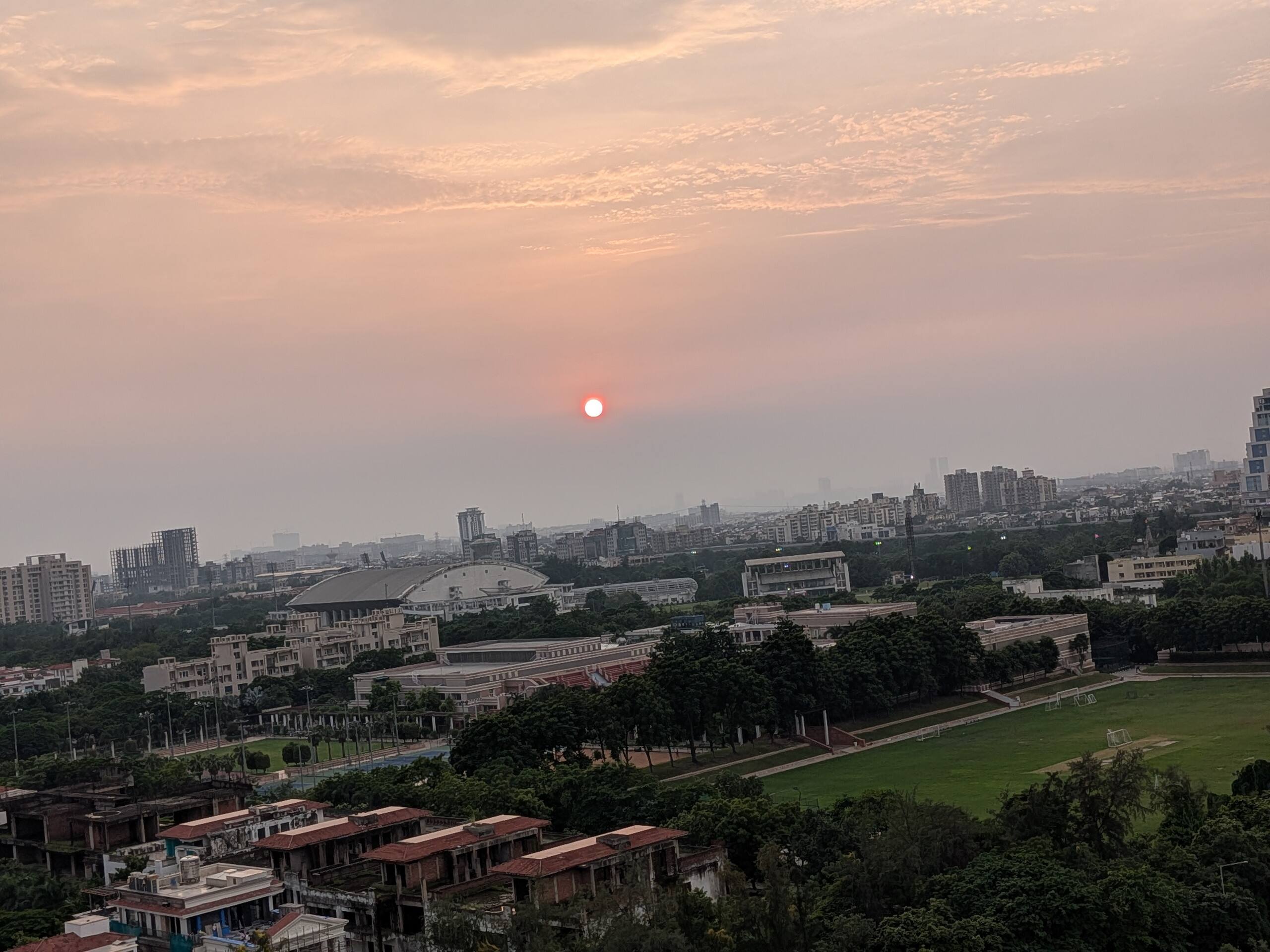 Sun setting over the city