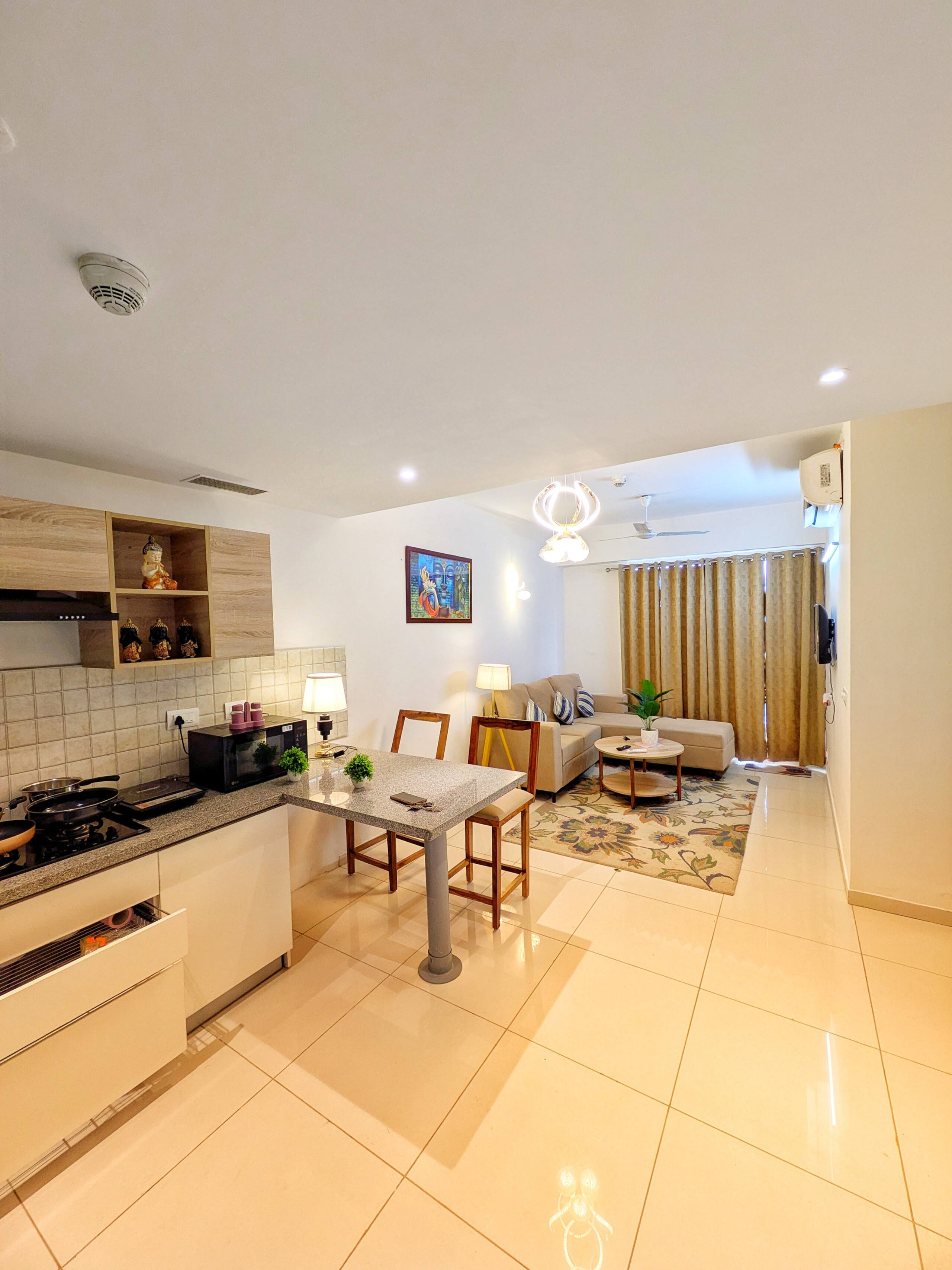 Open-plan kitchen, dining and living area